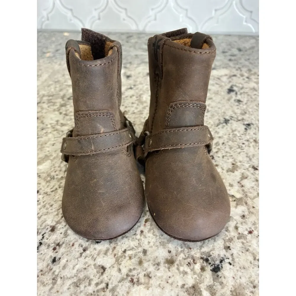 FRYE Harness Brown Leather Soft Sole Infant Baby Boots Booties 1 M